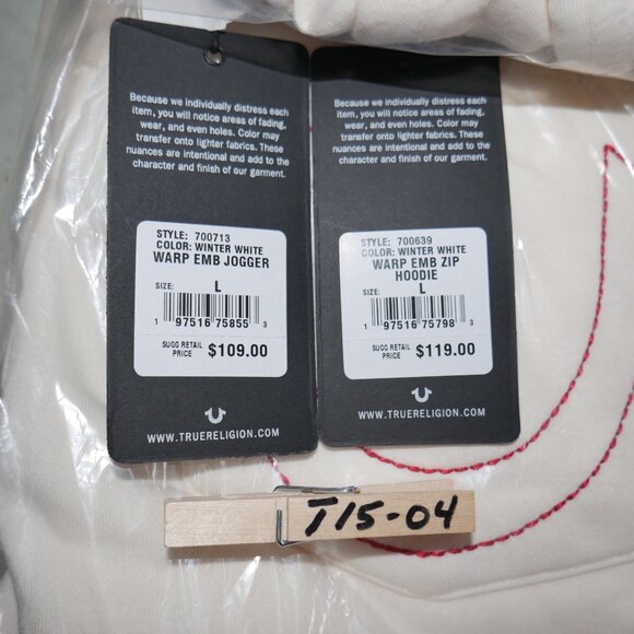 True Religion Men's 2 PC Sweatsuit White Chocolate Candy Cane Hoodie Joggers Set - Picture 10 of 11